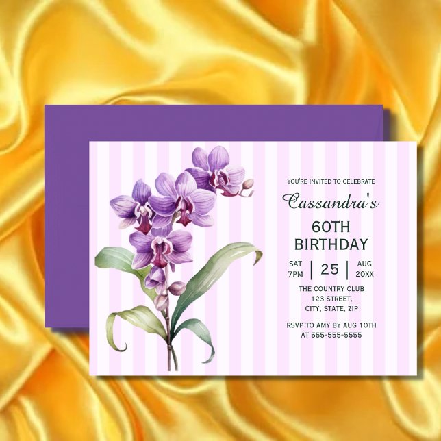 Modern Lila Orchid Rand Blommigt 60:e födelsedagen Inbjudningar (Skapare uppladdad)