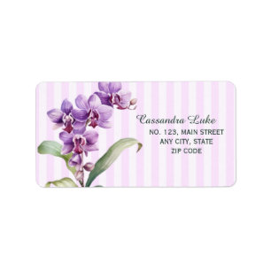 Modern Lila Orchid Rand Blommigt Birthday Adressetikett