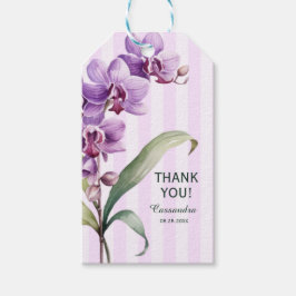 Modern Lila Orchid Rand Blommigt Tack Presentetikett