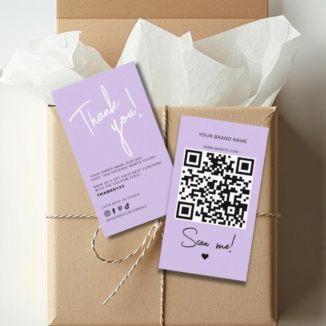 Modern lila order tack QR-kod Visitkort (Skapare uppladdad)