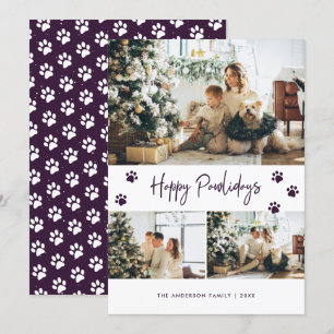 Modern Lila Pet Owner Photo Lycklig Pawlidays-kort Julkort