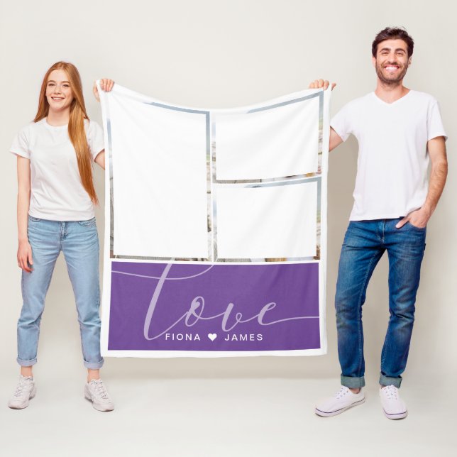 Modern Lila Photo Collage Kärlek Personlig Fleecefilt (På plats)