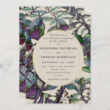 Modern lila plommonvattenfärg blommigt löv bröllop