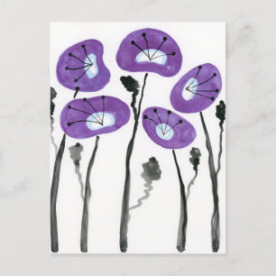 Modern Lila Poppies Watercolor Fowers Postcard Vykort