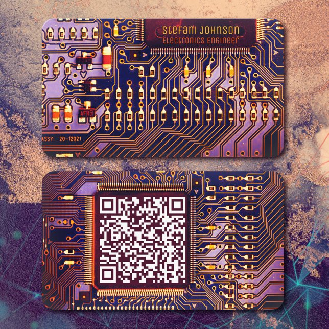 Modern Lila Prated Circuit Board Anpassningsbar QR Visitkort (Skapare uppladdad)