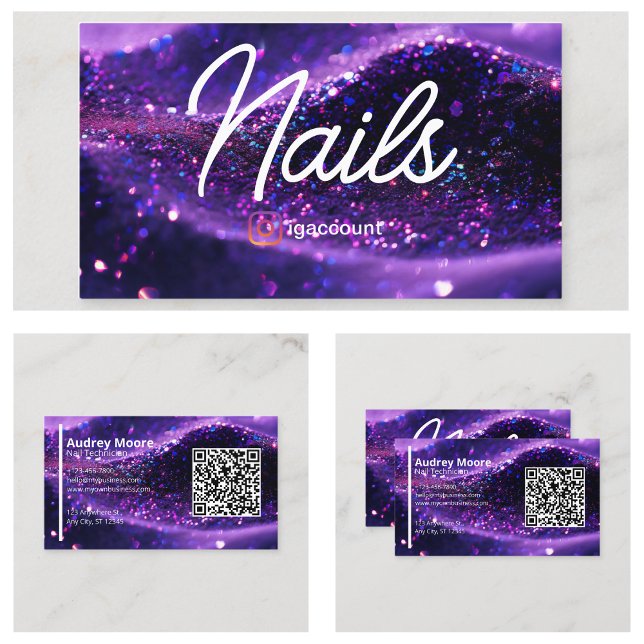 Modern Lila Professionell Kort QR-kod Nagelteknik (Modern Purple Professional Card QR Code Nail Tech
)