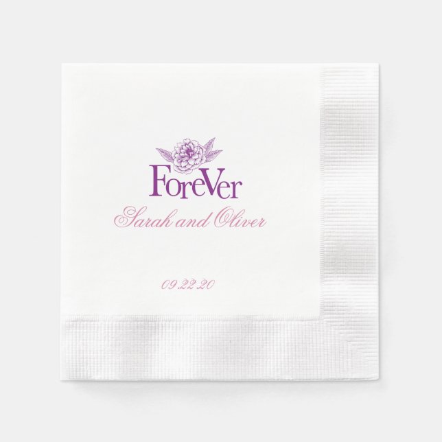 Modern Lila Pur Bröllop Blommigt Pappersservett (Framsidan)