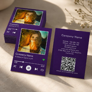 Modern lila QR-kod Musikspelare Låt Foto Visitkort