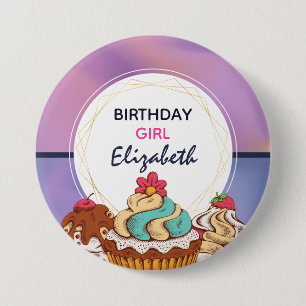 Modern Lila & Rosa Abstrakt Birthday Girl Knapp