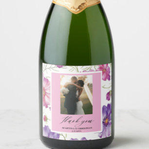 Modern Lila Rosa Blommar Script Photo Bröllop