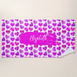 Modern Lila Rosa Doodled Hearts Valentine Namn