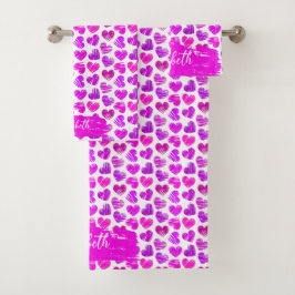 Modern Lila Rosa Doodled Hearts Valentine Namn