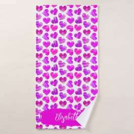 Modern Lila Rosa Doodled Hearts Valentine Namn