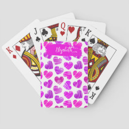 Modern Lila Rosa Doodled Hearts Valentine Namn Casinokort
