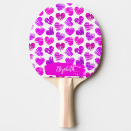 Modern Lila Rosa Doodled Hearts Valentine Namn Pingisracket