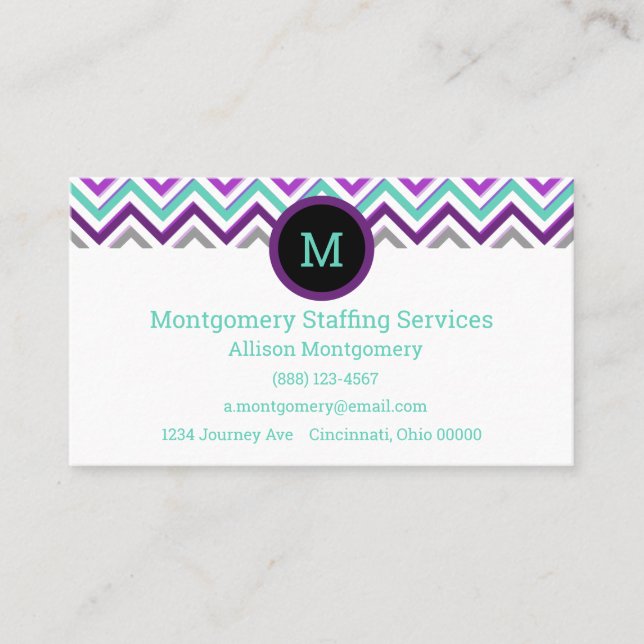 Modern Lila, Rosa, Grått och kalk. Chevron Visitkort (Framsida)