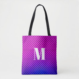Modern lila rosa ombré sjöjungfruskvamar monogram tygkasse