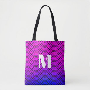 Modern lila rosa ombré sjöjungfruskvamar monogram tygkasse