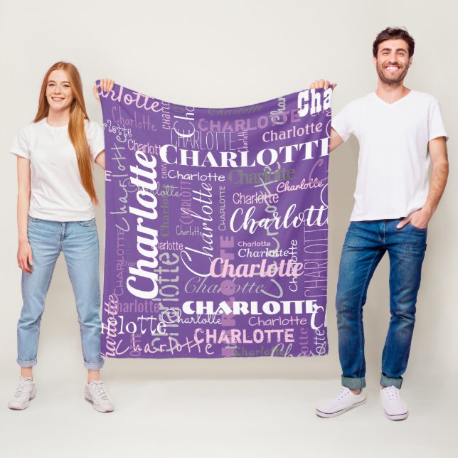 Modern Lila Rosa Repeat Namn Graffiti Mönster Fleecefilt (På plats)