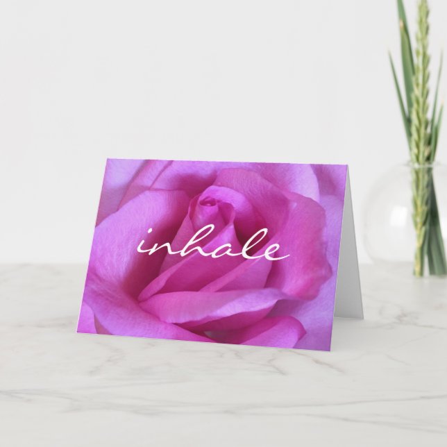Modern Lila Rosa ros Flower Inhale Calligraphy Kort (Framsida)