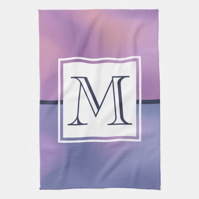 Modern Lila & Rosa Swirling Abstrakt Monogram Kökshandduk (Vertikal)