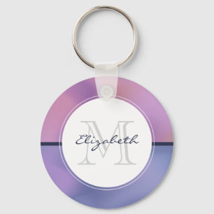 Modern Lila & Rosa Swirling Abstrakt Monogram Nyckelring