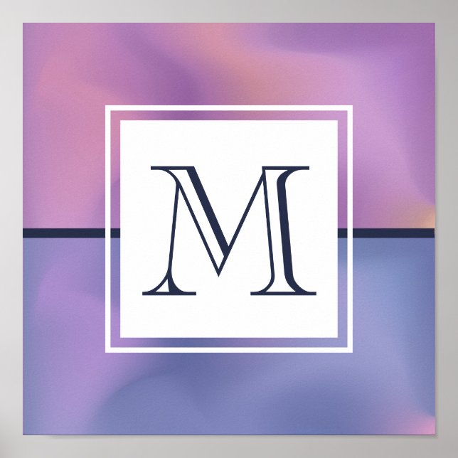Modern Lila & Rosa Swirling Abstrakt Monogram Poster (Framsidan)
