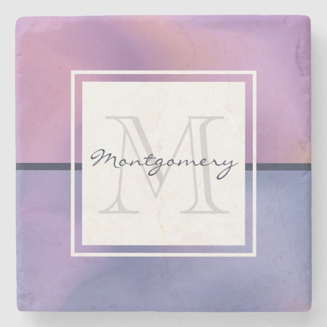 Modern Lila & Rosa Swirling Abstrakt Monogram Stenunderlägg (Framsidan)