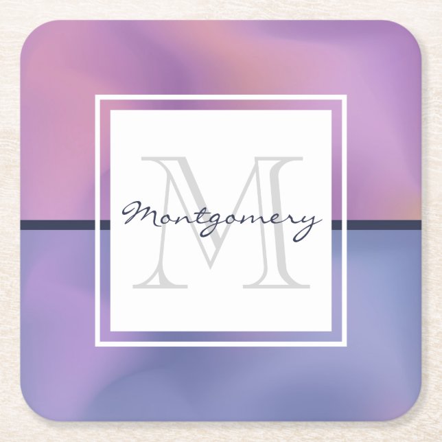 Modern Lila & Rosa Swirling Abstrakt Monogram Underlägg Papper Kvadrat (Framsidan)