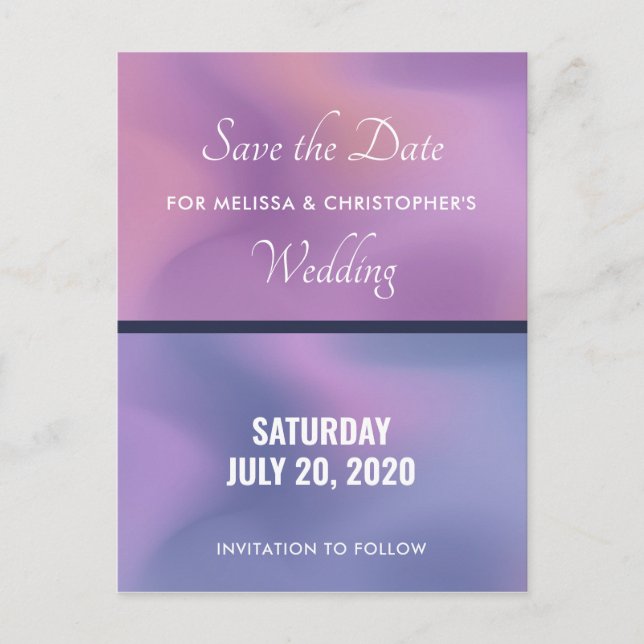 Modern Lila & Rosa Swirling Färg Spara datum Inbjudan Vykort (Framsida)