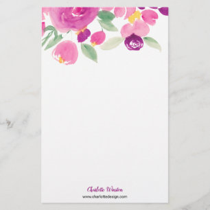 Modern lila rosa vattenfärgsblommor i lös blommigt brevpapper