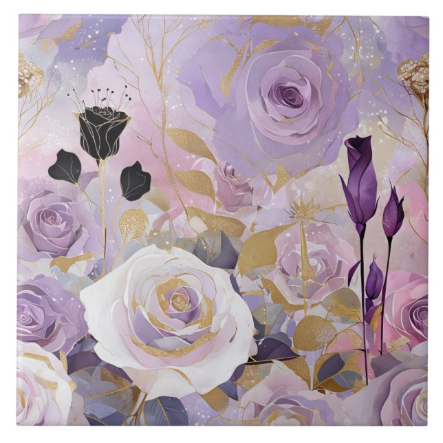 Modern Lila/ Rosa/ Vit ros Kakelplatta (Framsidan)