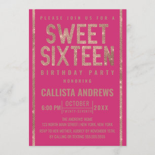 Modern Lila Roséguld Glitter Ram Sweet 16 Inbjudningar