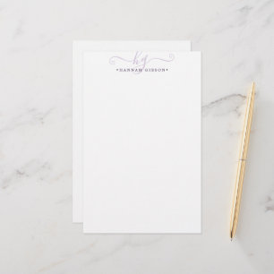Modern Lila Script Initialer Monogram Minimalist Brevpapper