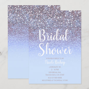 Modern Lila Silver Glam Glitter Bröllopsdusch Inbjudningar
