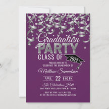 Modern Lila Silver Glitter Studentfest Invi