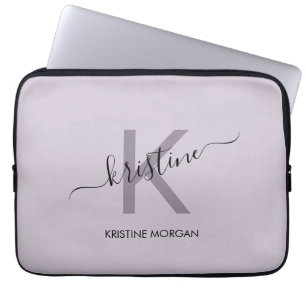 Modern lila-skriptmonogram namn laptop fodral