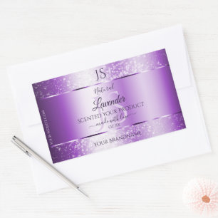 Modern Lila Soft Glitter produktetiketter Monogram Rektangulärt Klistermärke