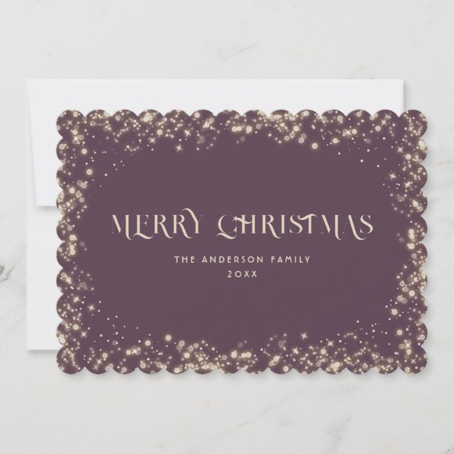 Modern Lila Sparkly Snowy God jul Card Julkort (Framsida)