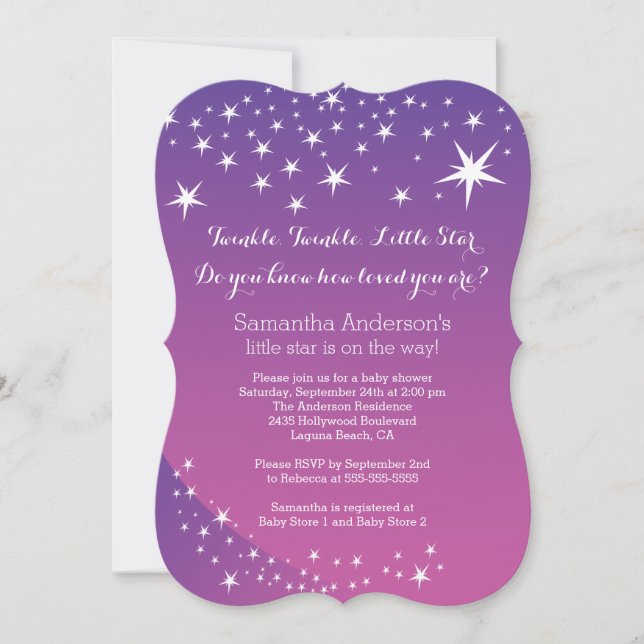 Modern lila stjärna Baby Shower-inbjudan Inbjudningar (Framsida)