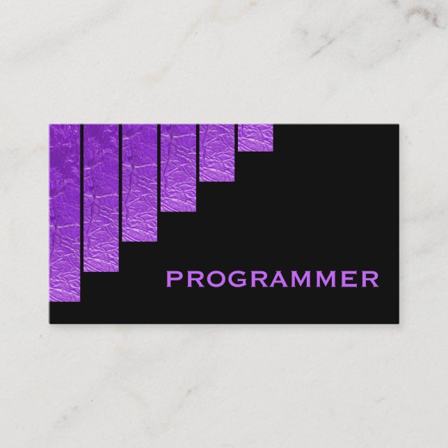 Modern lila, svarta vertikala ränder programmerare visitkort (Framsida)