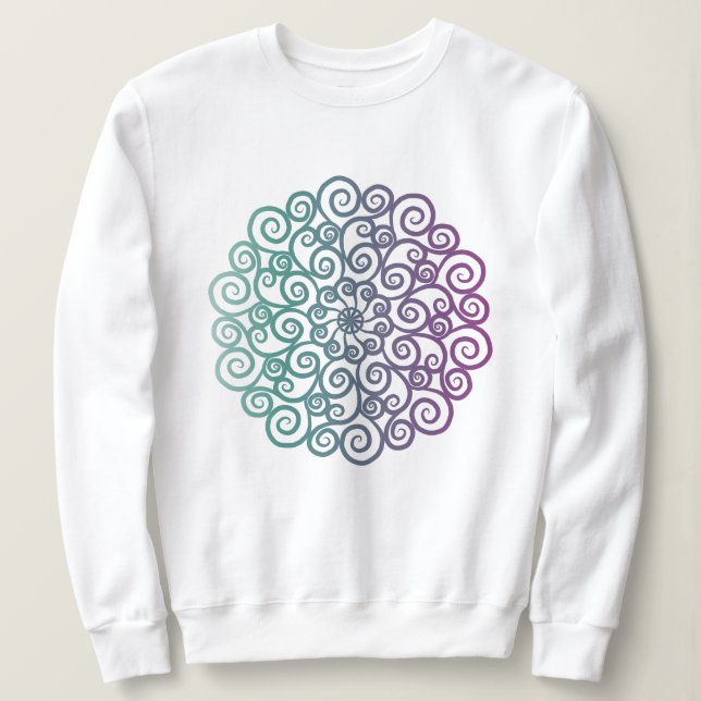 Modern lila teal blommigt mandala ombre t shirt (Design framsida)