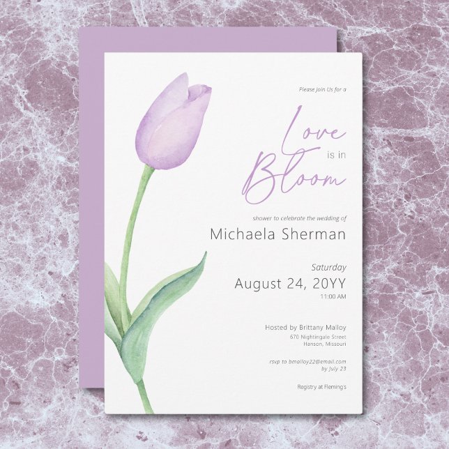 Modern Lila Tulip Kärlek i dagskurs Inbjudningar (Modern Purple Tulip Love In Bloom Shower Invitation)
