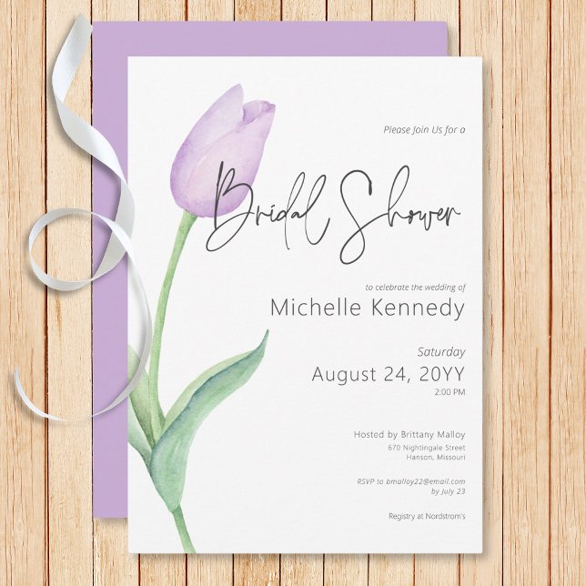 Modern Lila Tulip Solo Möhippa Inbjudningar (Modern Purple Tulip Solo Bridal Shower Invitation)