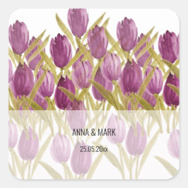 Modern Lila Tulips Watercolor Art Fyrkantigt Klistermärke
