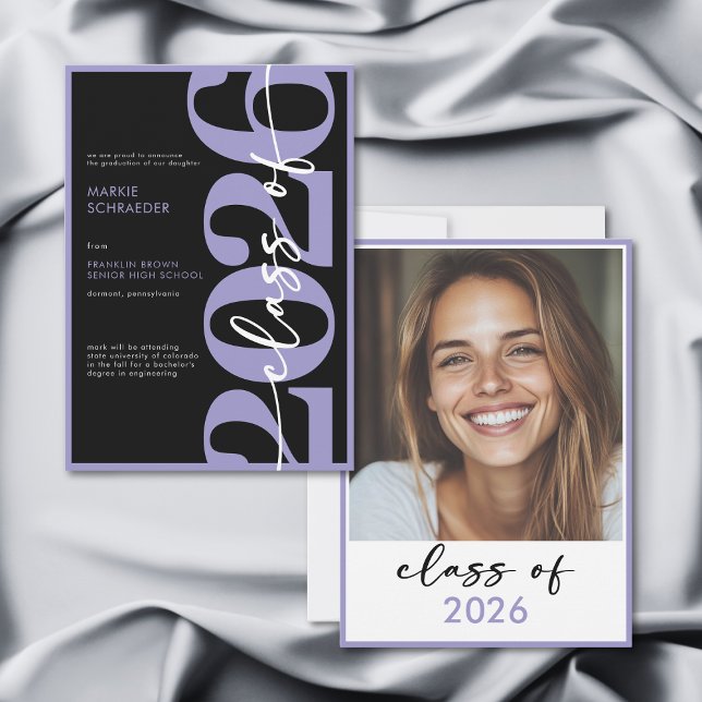 Modern lila typografi examensannonsering inbjudningar (Modern Purple Typography Graduation Announcement)