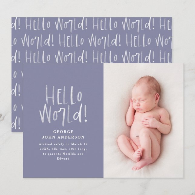 Modern lila  typografi med minimal chic, foto meddelande (Fram/baksida)