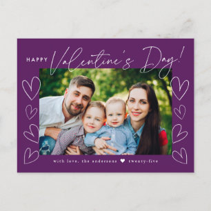 Modern Lila Valentine Day Photo Helg Vykort