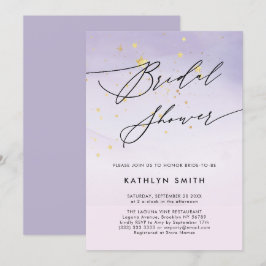 Modern lila vattenfärg kalligrafi bröllopsdusch inbjudningar