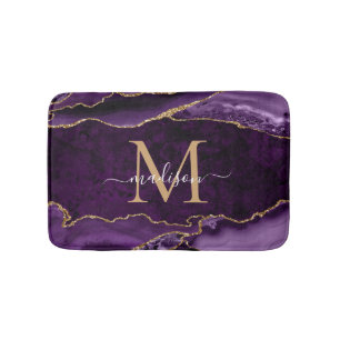 Modern Lila VioletGold Agate Geode Chic Monogram Badrumsmatta